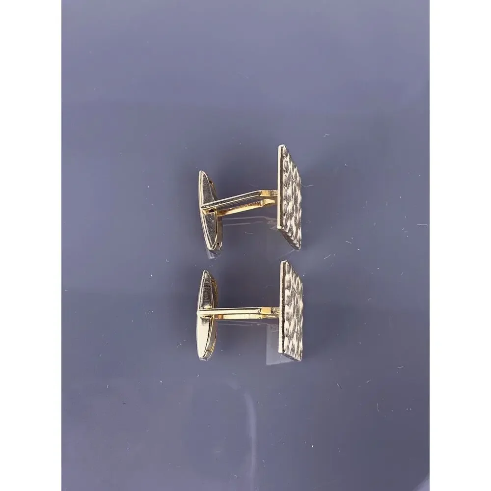 Square Carved Edge Gold Tone Cufflinks Textured Face Simple Vintage